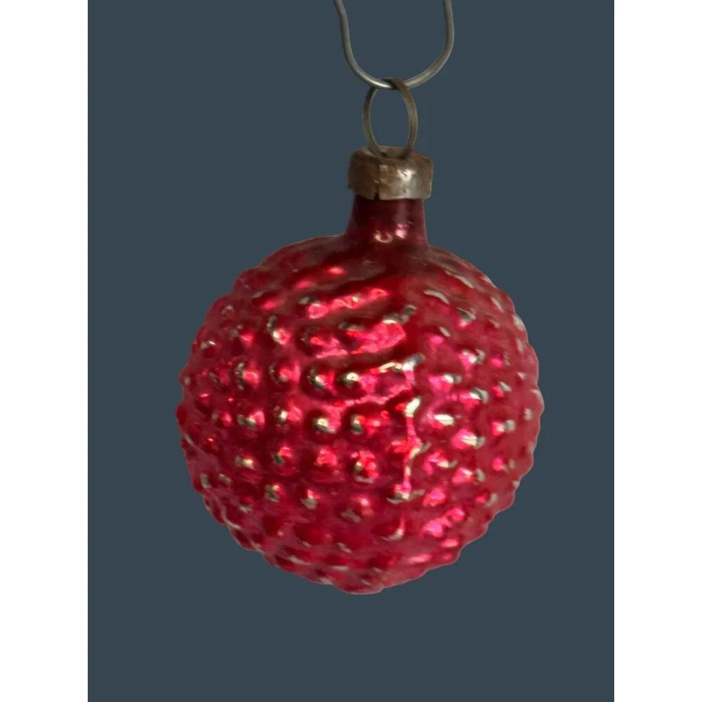 Antique German Blown Glass Raspberry Berry Ornament Red Christmas 1 3/4